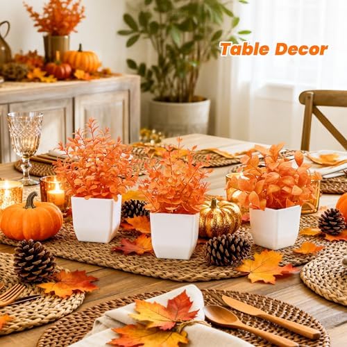 Der Rose 4 Pack Fall Fake Plants in White Pots, Autumn Bathroom Home Decor