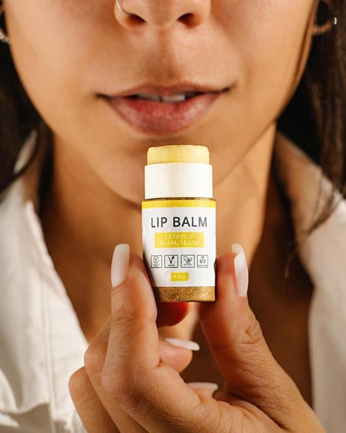 J&L Naturals Sustainable Lip Balm | Organic Ingredients, 100% Natural, Eco-Friendly | Cruelty Free, Vegan, Paraben Free, Silicone Free (Lemon & Ylang Ylang, 5-Piece Bundle)