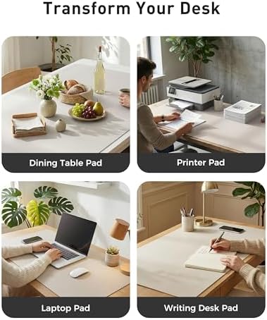 Aothia Faux Leather Desk Mat - Large Mouse Pad, Non-Slip PU Leather Blotter, Waterproof Writing Surface for Office and Home (Pale Lavender White, 42" x 17")