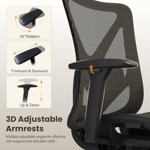 Ergonomic Office Chair, Mesh Computer Desk Chairs with BIFMA X5.1 Certified, Adjustable Lumbar Support, 3D Arm, Tilt Back, Wide Seat, Comfy Swivel Work Task Chair for Company and Home (Coffee Brown)