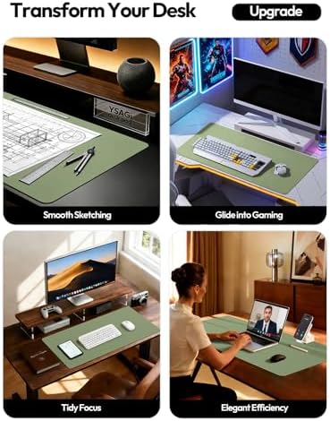 YSAGi Leather Desk Pad Protector, Office Desk Mat, Large Mouse Pad, Non-Slip PU Leather Desk Blotter, Laptop Desk Pad, Waterproof Desk Writing Pad for Office and Home (Bamboo Green,55" x 17.2")