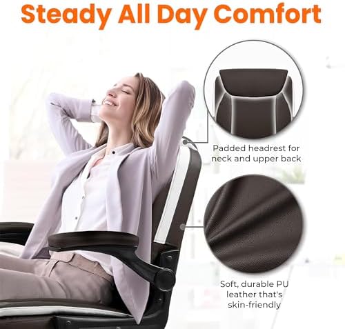 NEO CHAIR PU Leather Office Desk Chair with Adjustable Arms, Brown