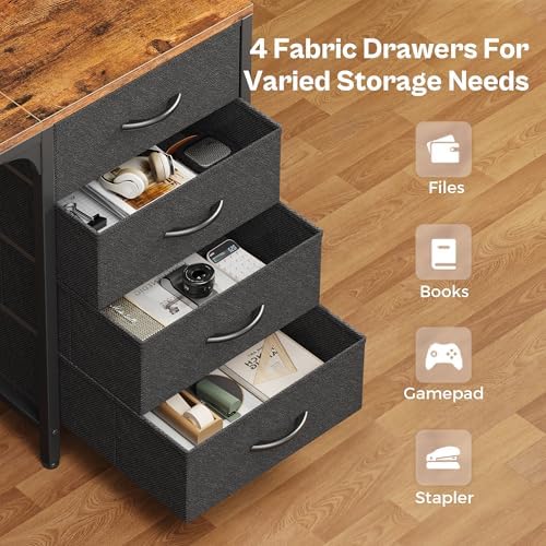 Huuger 63 inch Computer Desk with Power Outlets & 4 Drawers
