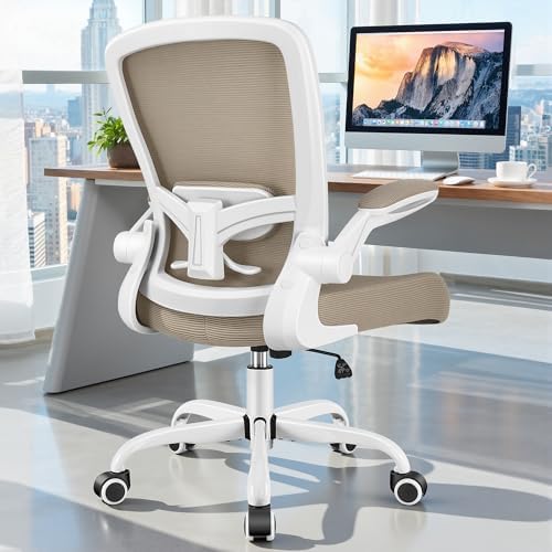 FelixKing Office Chair, Ergonomic Desk Chair Breathable Mesh Chairs Adjustable High Back Lumbar Support Flip-up Armrests, Executive Rolling Swivel Comfy Computer Chairs Home Office Khaki