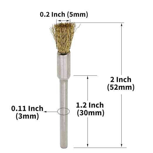 20PCS Brass Wire Brushes - Metal Rust Removal, Cleaning, and Polishing - 5mm Diameter, 1/8″ (3mm) Shaft - Removes Burrs, Dust, and Oxide Layer - Handles Rough Surfaces - Rotary Tool Accessories