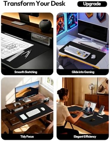YSAGi Leather Desk Protector, Office Mat, Large Mouse Mat, Non-Slip PU Leather Blotter, Laptop Desk Mat, Waterproof Writing Pad for Office and Home (Black, 31.5" x 15.8")
