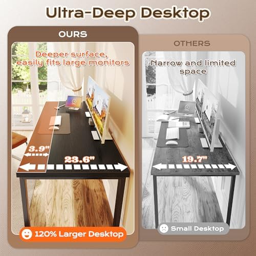 Huuger 63 x 24 inch Desk with Power Outlets & 0.95 Inch Thicker Desktop