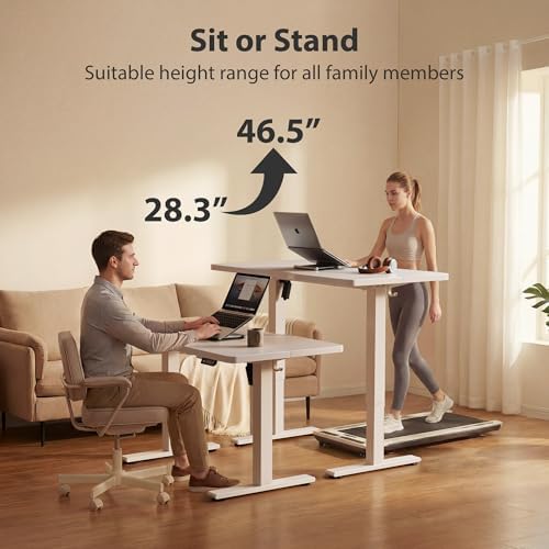 Cubiker Standing Desk, 63x28 Inches Sit Stand Home Office Desk, Electric Stand up Desk, Adjustable Desk with Splice Board, White Frame/White Top