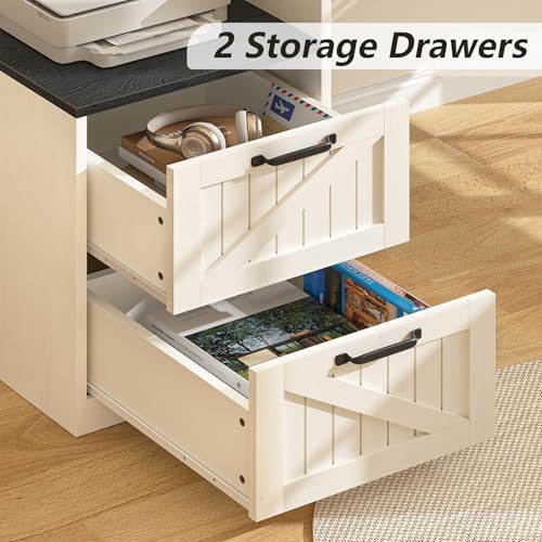 63" Farmhouse L Shaped Desk with Drawers & Printer Shelf for Home Office