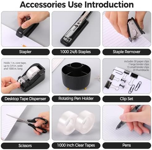 SKYDUE Black Office Supplies with Pencil Holder,Desk Accessories 11PCS