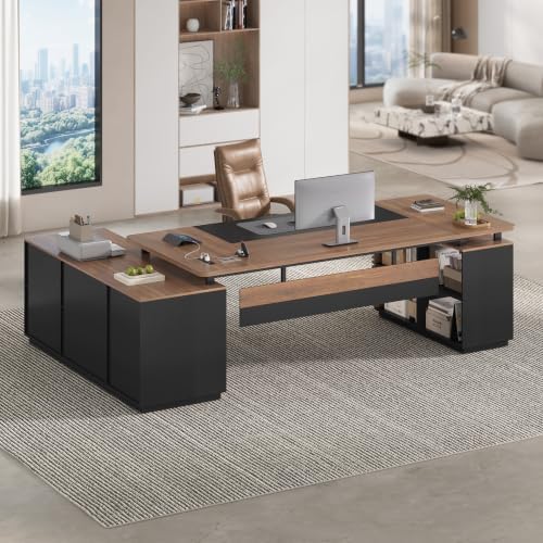 78.7" Executive Desk, Home Office Desk with File Drawers & Storage Shelves