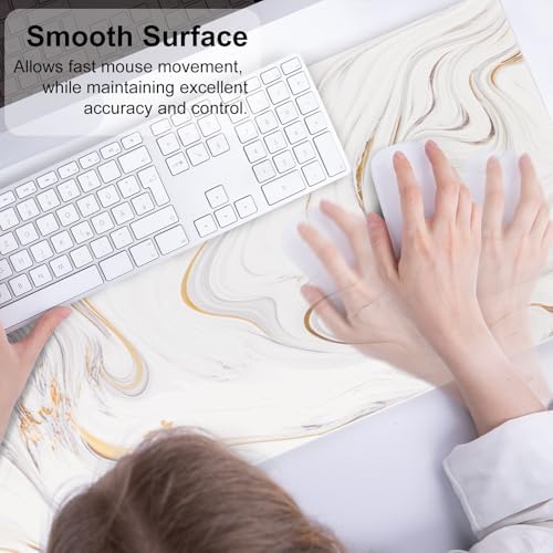 QiyI PU Leather Large Mouse Pad, 31.5" x 11.8", Gold Grey Striped