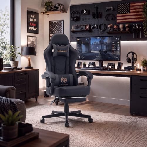 Desk Computer Gaming Chair - High Back Ergonomic Office Chair with Footrest and Lumbar Support, Swivel Comfy Home Gamer Video Game Chairs with Pocket Spring Cushion for Adults (Grey Leather)
