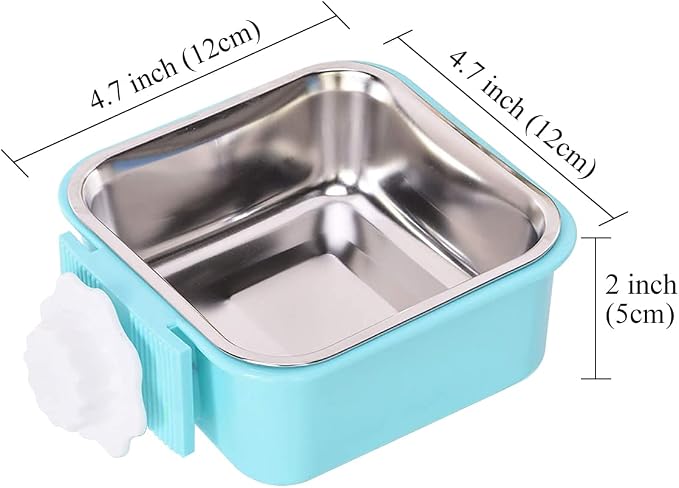 Dog Crate Bowl, Hanging Stainless Steel Removable Pet Crate Water & Food Bowls, Pet Cage Feeder Container Coop Cup for Cat Puppy Birds Rats Guinea Pigs Rabbit Hamster (2PCS)