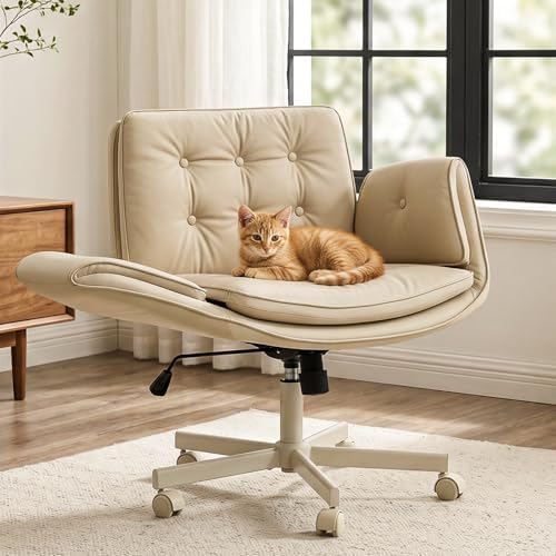 amseatec Criss Cross Office Chair, Swivel Makeup Vanity Chair with Wheels
