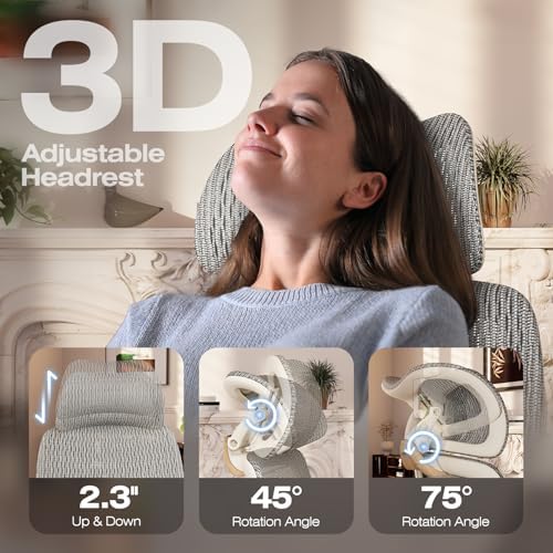 ELABEST X100 Ergonomic Mesh Office Chair with Footrest, Big and Tall Home Desk Chair with 5D Flip-Up Arms, Adjustable 3D Lumbar Support, Gaming & Executive Computer Chair (Foggy Morning)