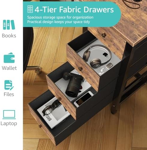 Lufeiya 47 inch Computer Desk with 4 Drawers, Reversible Writing Work Study Desk for Home Office Bedroom, Modern Simple Student PC Desks, Rustic Brown