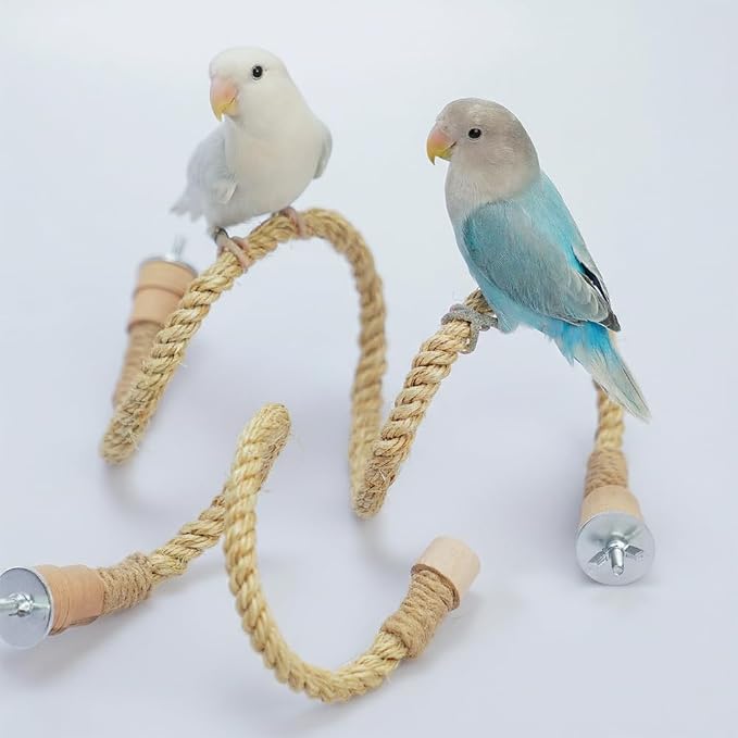 3 Pack Natural Sisal Rope Bird Perch Set, Bendable Parrot Climbing Rope Perch with Wooden Ends (15.7"/23.6"/31.5"), Flexible Bird Stand Toy for Lovebirds, Cockatiels, Conures, Budgies, Finches