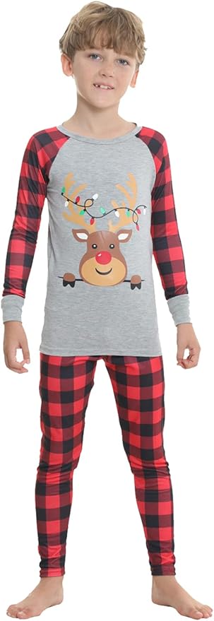 YIJIU Christmas Pajamas Cute Deer Print Long Sleeve Totem PJS Set