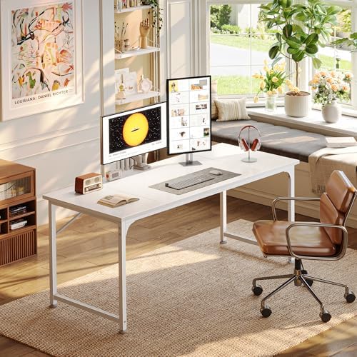 PRAISUN 55 Inch Computer Desk, Office Desk, Spacious Desktop, White