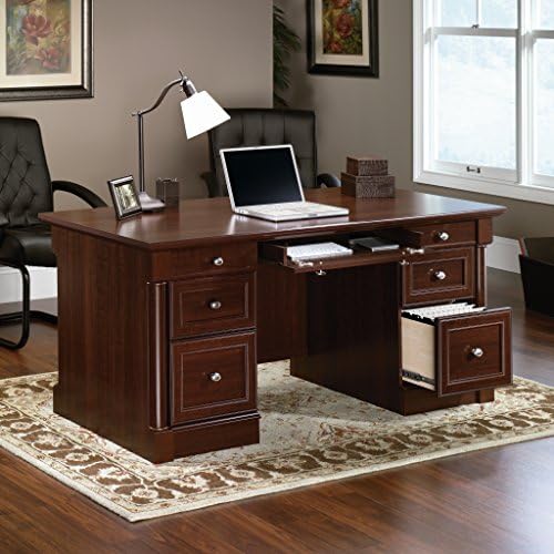 Sauder Palladia Office Desk with Drawers, Executive Desk with File Cabinet Storage, Cable Management, Keyboard Tray, in Select Cherry Finish