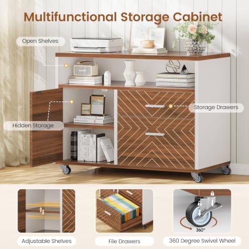 SEDETA 71" Executive Desk with Rolling File Cabinet, Large Office Desk with Drawers, L Shaped Computer Desk with Power Outlets, CPU Stand, Pegboard and Storage Shelves, White