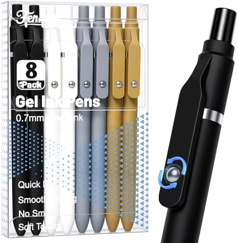 Fenmay 8 Pcs Gel Pens - 0.7mm Fine Point Quick-Dry Black Ink, Smooth Writing Pens for Journaling, Note Taking, Office & School Supplies