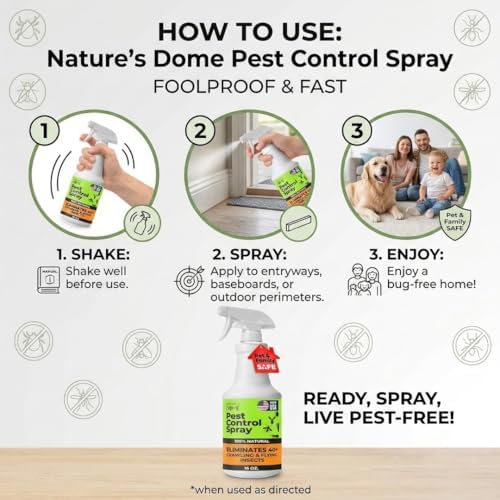 Nature's Dome Pest Control Spray 16 Oz | Indoor & Outdoor Ant Spray for Home, Kitchen & Patio | Kills Ants, Fleas, Ticks & Mosquitos on Contact | Plant-Based Formula, Ready to Use