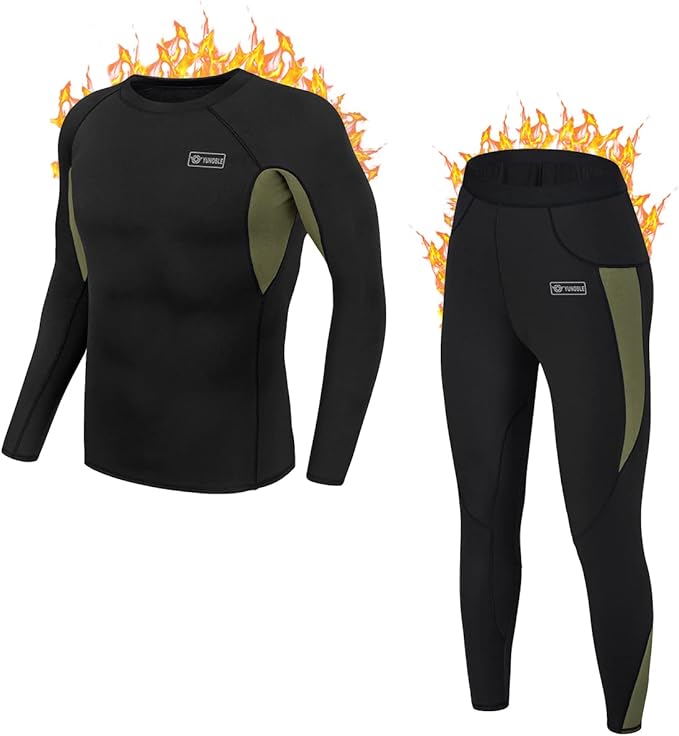 Men’s Thermal Underwear Set, Winter Fleece Lined Sport Long Johns Base Layer Quick Drying Thermo for Hunting Skiing