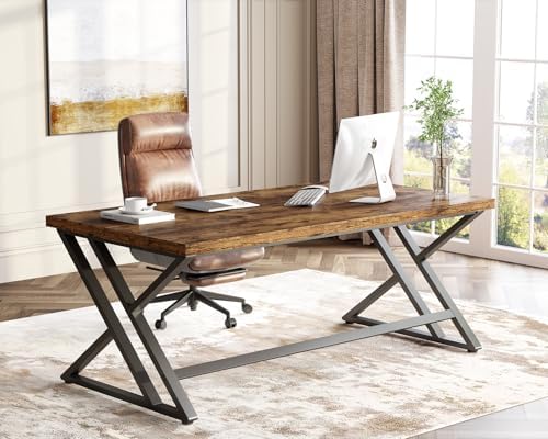 LVB 60 Inch Computer Office Desk Metal & Wood Writing Desks Rustic Brown
