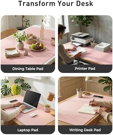 Aothia Faux Leather Desk Mat - Large Mouse Pad, Non-Slip PU Leather Blotter, Waterproof Writing Surface for Office and Home (Fairy Pink, 63" x 24")