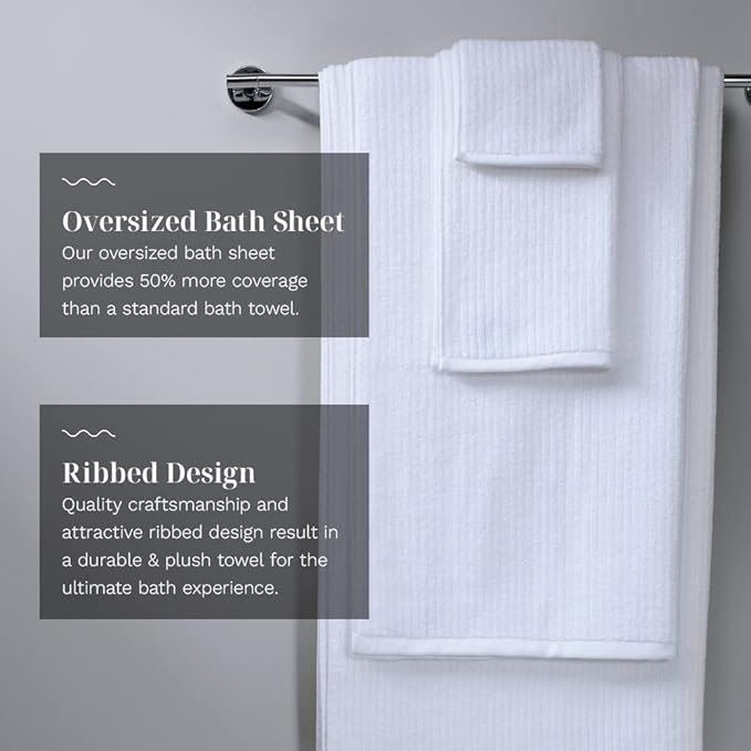LUXOME Luxury Performance 6-Piece Bath Towel Set | Dual-Loop Design | Ultra Soft | Highly Absorbent | Quick Drying | Sail (White)