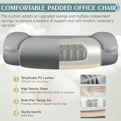 Leather Office Chair, PU Home Computer Desk Chairs with Ergonomic Back Support, 360°Swivel Free，Small Gaming Chair with Wheels and Adjustable Armrests, for Short People Use