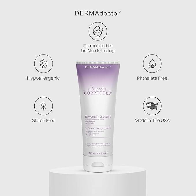 DERMAdoctor Tranquility Cleanser Dermatologist Formulated 2% Pyrithione Zinc for face body & Scalp - 7.10 oz