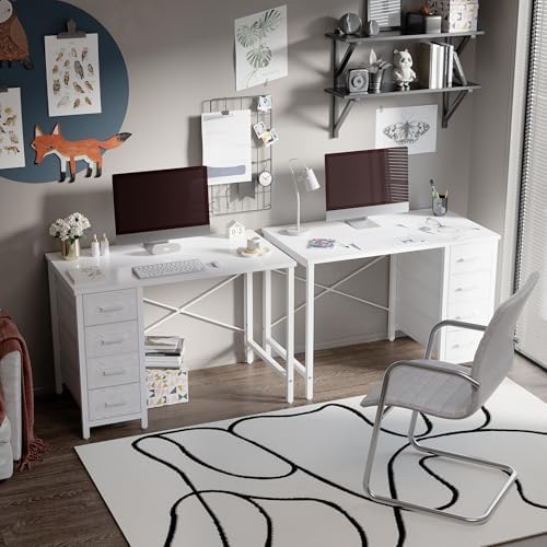Pamray 32 Inch Computer Desk with 4 Drawers Small Office Desk for Home Bedroom Study Writing Simple Modern Computer Table White