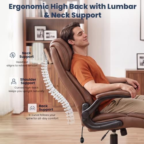 Ergonomic Office Chair, High Back Leather Executive Desk Chair