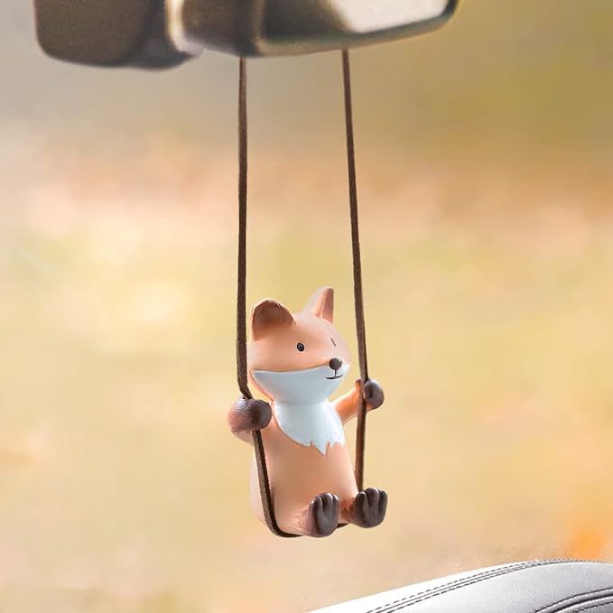YGMONER Cute Swinging Fox Car Rear View Mirror Hanging Accessories Funny Car Interior Decor Gifts for Women Men (Fox)
