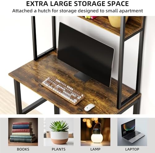 Aquzee Small Desk with Shelves, Computer Desk with Hutch, 31"