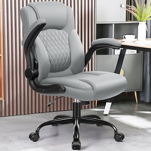 Leather Office Chair, PU Home Computer Desk Chairs with Ergonomic Back Support, 360°Swivel Free，Small Gaming Chair with Wheels and Adjustable Armrests, for Short People Use