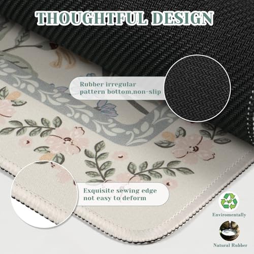 iCasso Aesthetic Mouse pad,23.6x13.7 Desk Pad Mat, Gray Floral