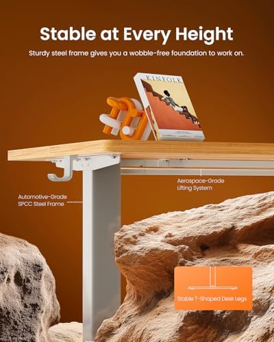 ErGear Height Adjustable Electric Standing Desk, 55 x 28 Inches Sit Stand up Desk, Memory Computer Home Office Desk, Light Vintage Brown