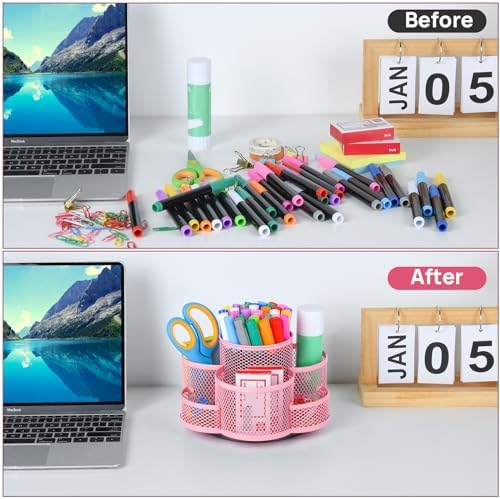 Topwey Pink Rotating Pencil Holder for Desk Office