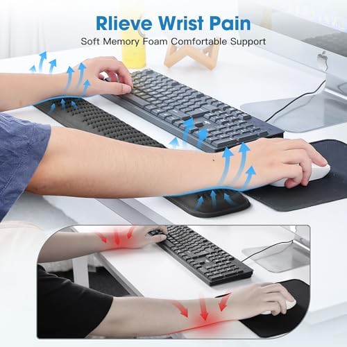 MEKASS Ergonomic Wrist Rest for Keyboard and Mouse, Soft Memory Foam Keyboard Wrist Rest Set with Non-Slip Silicone Base, Easy Typing, Pain Relief, Comfort for Office, Work, Gaming (Light Gray)