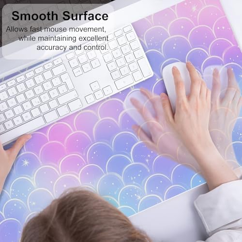 QiyI PU Leather Large Mouse Pad, Office Decor, 31.5" x 15.7", Mermaid Scale