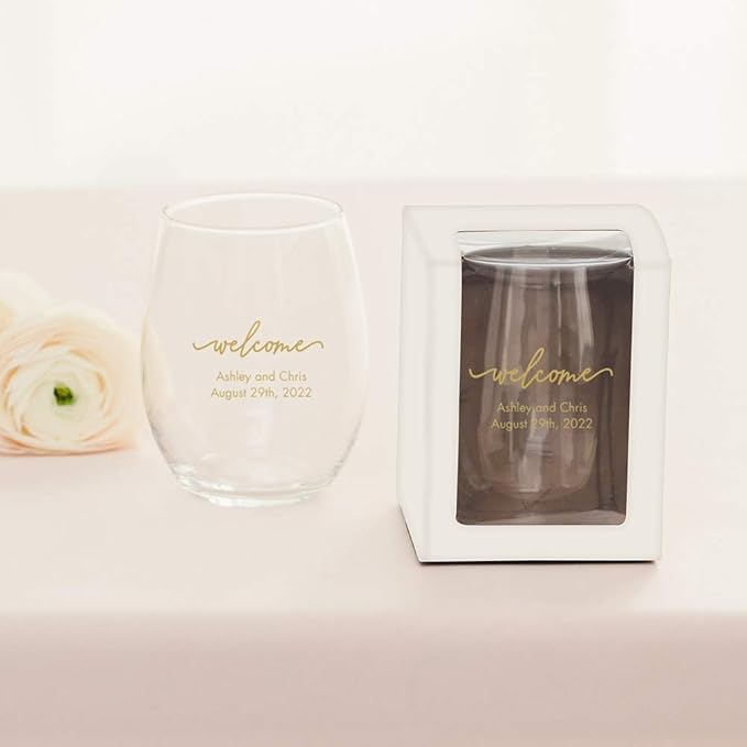 WEDDINGSTAR Personalized Large Stemless Wine Glass 15oz - 48 pack