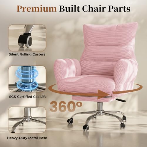 HOMRELEXA Cross Legged Office Chair, Cloud Desk Chair with Flip-Up Arm Rests, Foot Rest, Wide Seat, Comfy Executive Ergonomic Computer Gaming Chair, Pink