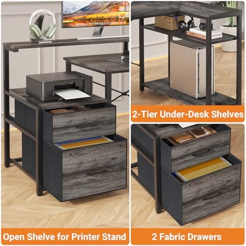 Aheaplus L Shaped Desk with File Drawer, Reversible L Shaped Gaming Desk
