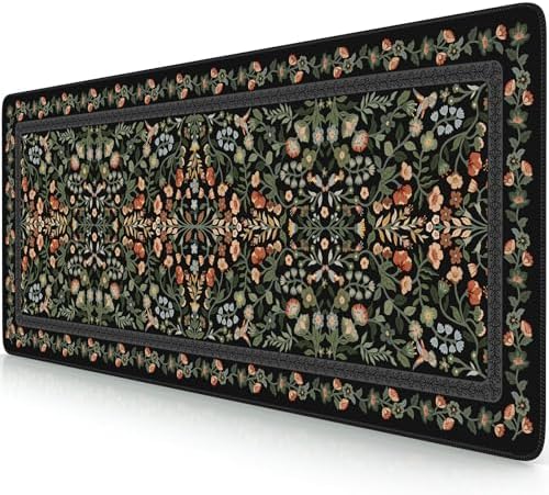 iCasso Aesthetic Floral Desk Mat,Retro Mouse Pads,31.5x11.8in, Black