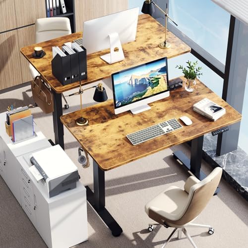 Veken 47.2 Inch Large Electric Standing Desk, Gaming Table, Brown