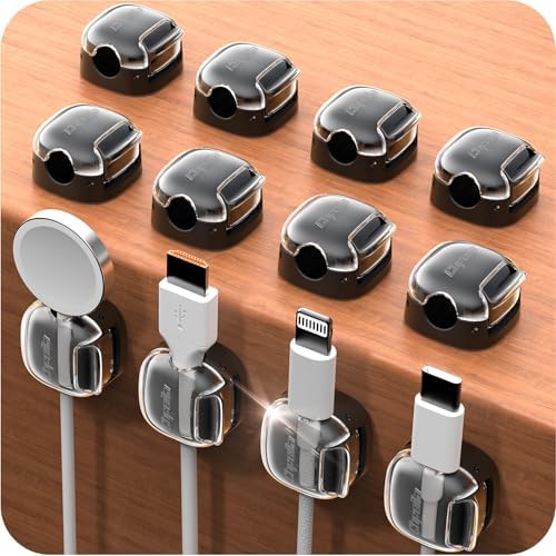 Cable Clips,12 Pack Cord Holder Cord Organizer [1s Lock & Strongest Adhesive] Spring Cord Clips Phone Charger Wire Desk Cable Management Nightstand Home Office School Decor Women Cute Desk Black